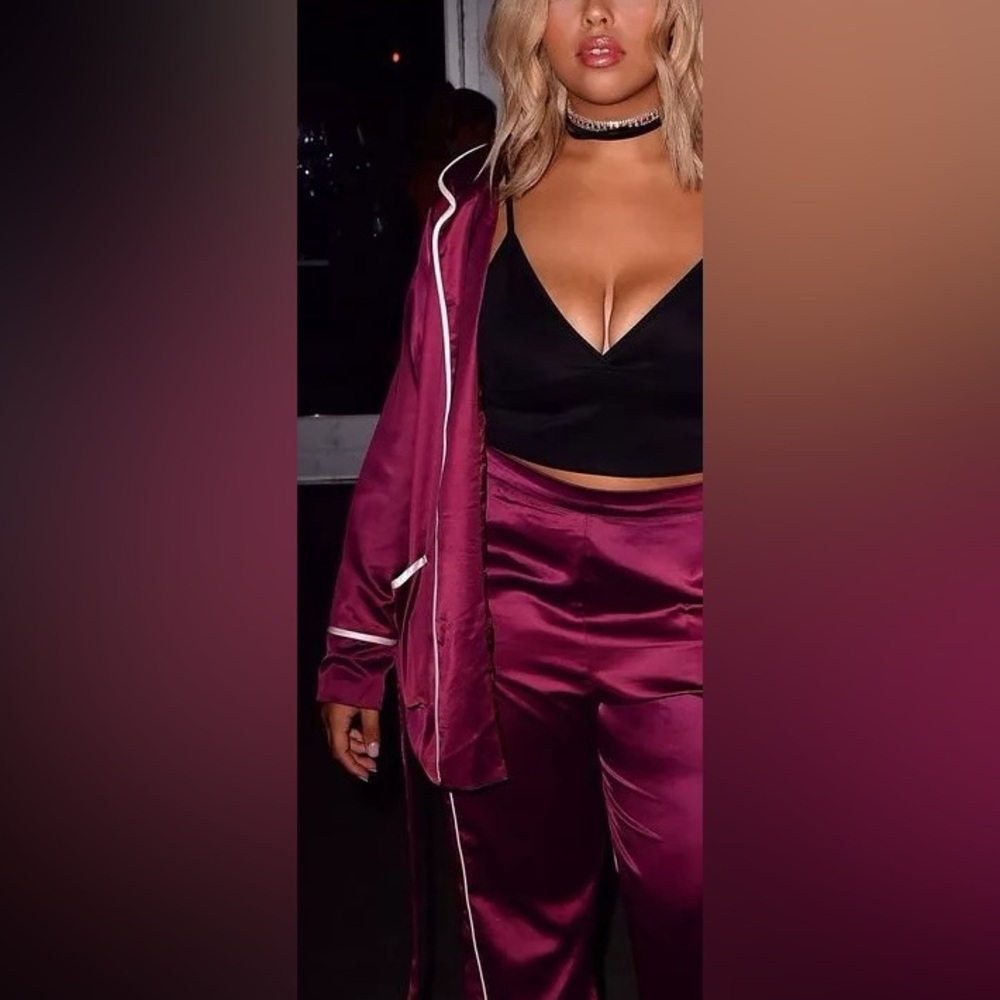 Jordyn Woods x Boohoo Satin Blazer and Jogger Set